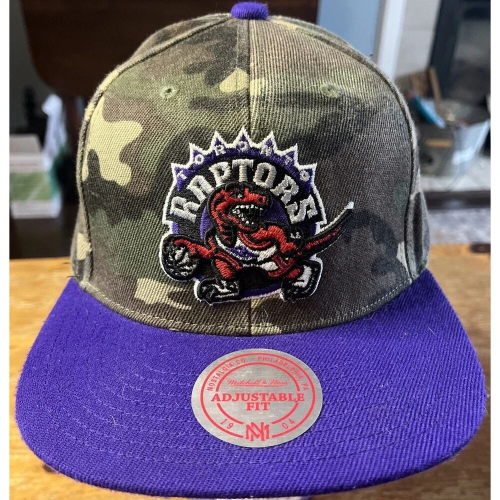 Toronto Raptors Snapback Hat Mitchell & Ness NBA Camo Purple Cap Dinosaur